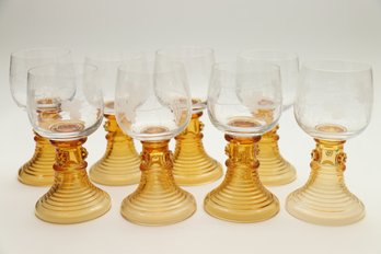 Amber Beehive Honeycomb Etched Glasses- A Set Of 8