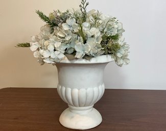 White Planter With Faux Flowers