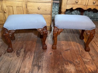 Custom Upholstered Stools With Carved Detail