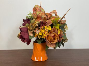 Orange Vase With Faux Flowers