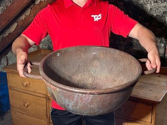 19th Century 20 Inch Round Copper Pot With Dual Handles