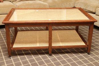 Cane Coffee Table With Glass Top