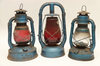 Collection Of Old Railroad Oil Lanterns