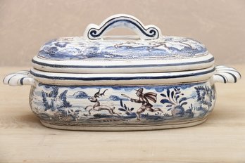 Blue And White Covered Oval Dish