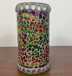 Mosaic Glass Hurricane Vase Candleholder