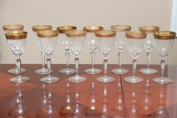 Set Of 12 Rambling Rose Gold Trim Wine Glasses