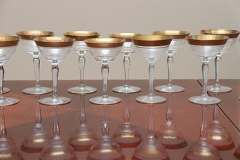 Set Of 12 Rambling Rose Gold Trim Champagne Glasses