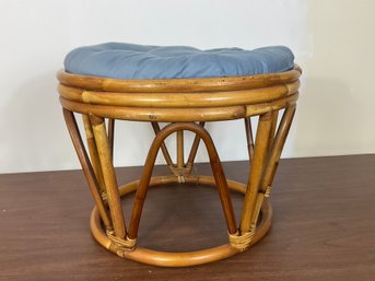 Vintage Bamboo Ottoman With Cushion