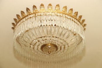 Brass And Drop Crystal Flush Mount Chandelier