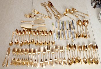Gold Tone Flatware With Holiday Decor Theme