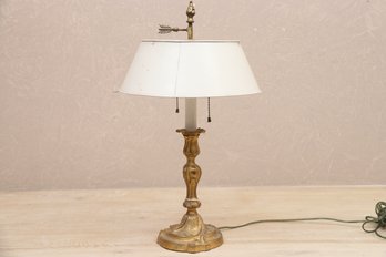 Brass Lamp With White Tole Shade