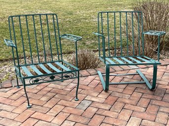 Vintage Green Wrought Iron Mismatch Outdoor Seating
