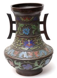 Asian Bronze & Enamel Champleve  Vase