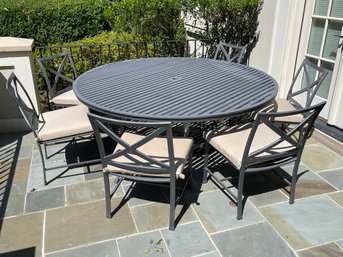 Restoration Hardware Carmel Patio Set - Round Table, 6 Chairs, Umbrella