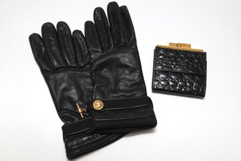 Barry Kieselstein Cord Leather Gloves And Leather Wallet