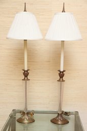 Chapman Brass & Glass Candlestick Table Lamp W. Shade