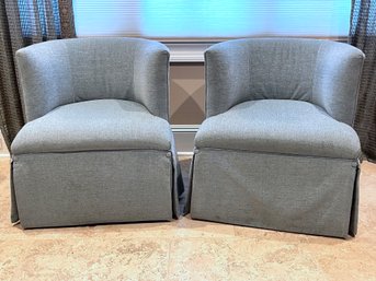 Pair Of Seafoam Color Skirted Swivel Chairs