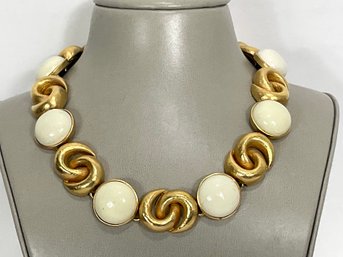 Gold Tone And White Choker Necklace