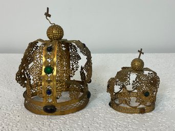 Pair Of Vintage Gold Ornate Metal Crowns