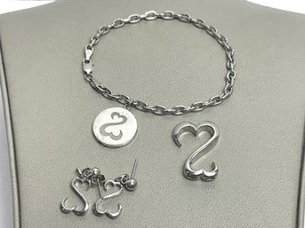 Sterling Silver Open Heart Earrings, Bracelet And Pendant By Jane Seymour