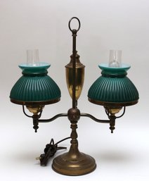 Dual Arm Student Lamp With Emerald Shades