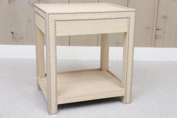 Grasscloth One Drawer End Table With Silver Nailhead Trim
