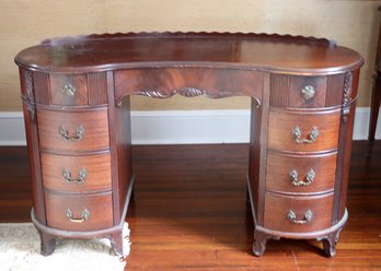 Burl Mahogany Kidney Shape Desk