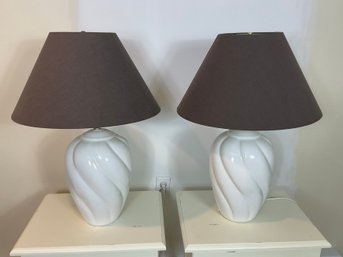 Pair Of White Table Lamps With Shades
