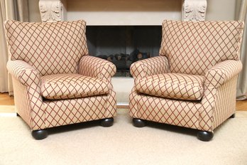 Pair Of Custom Upholstered Arm Chairs With Bun Feet