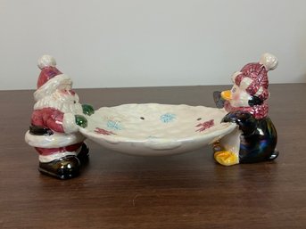 Santa & Penguin Christmas Candy Plate