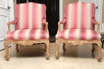 Pair Of French Arm Chairs In Pink Rose Beige