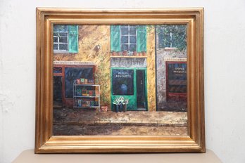 (BRONXVILLE PICK UP) French Street Storefront Scene Paining In Gold Frame