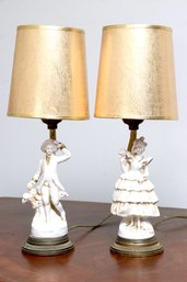 French Porcelain Man And Woman Lamps