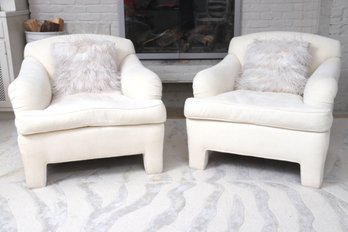 White Dapha Arm Chairs With Ostrich Throw Pillows