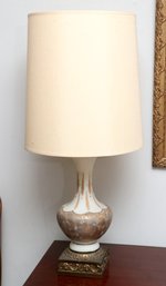 Mid Century Gold Overlay Milk Glass And Brass Base Table Lamp