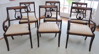 Set Of Six Vintage Lyre Back Dining Chairs
