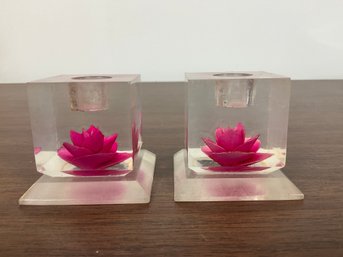 Pair Of Rose Pillar Candle Holders