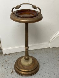 Art Deco Brass Standing Ashtray With Ony Base