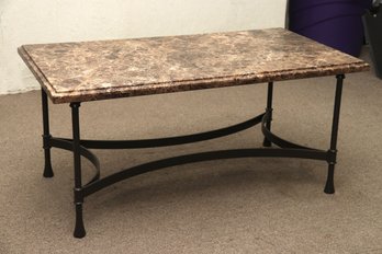 (BRONXVILLE PICK UP) Marble Top Coffee Table With Wrought Iron Base