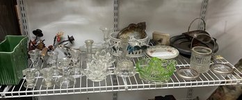 Grab Bag Shelf 16 Including Candleholders, Uranium Glass And Silverplate