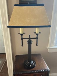 Two Light Table Lamp With Ivory And Blue Shade