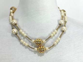Gold Tone And Faux Pearl Necklace