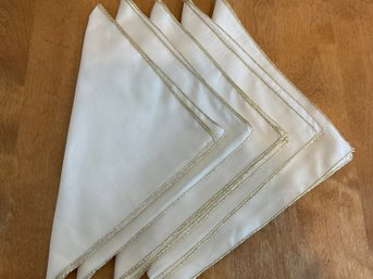 5 Ivory Dinner Napkins With Gold Trim