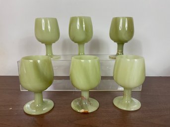 Six Vintage Green Marble Goblets