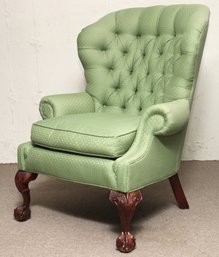 (BRONXVILLE PICK UP) Green Wingback Side Chair With Ball Claw Feet By Thomasville