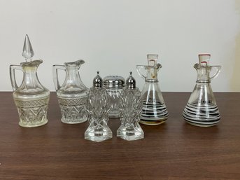 Glass Oil And Vinegar Jars, Salt And Pepper Shakers