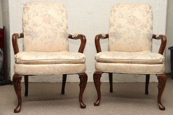 (BRONXVILLE PICK UP) Pair Of Silk Upholstered Side Chairs