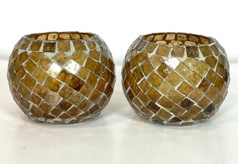 Pair Of Mosaic Votive Candle Holders