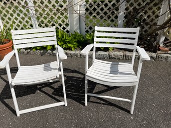 Pair Of White Wood Folding Patio Chairs