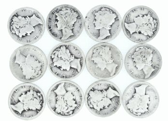 12 Silver Mercury Dimes